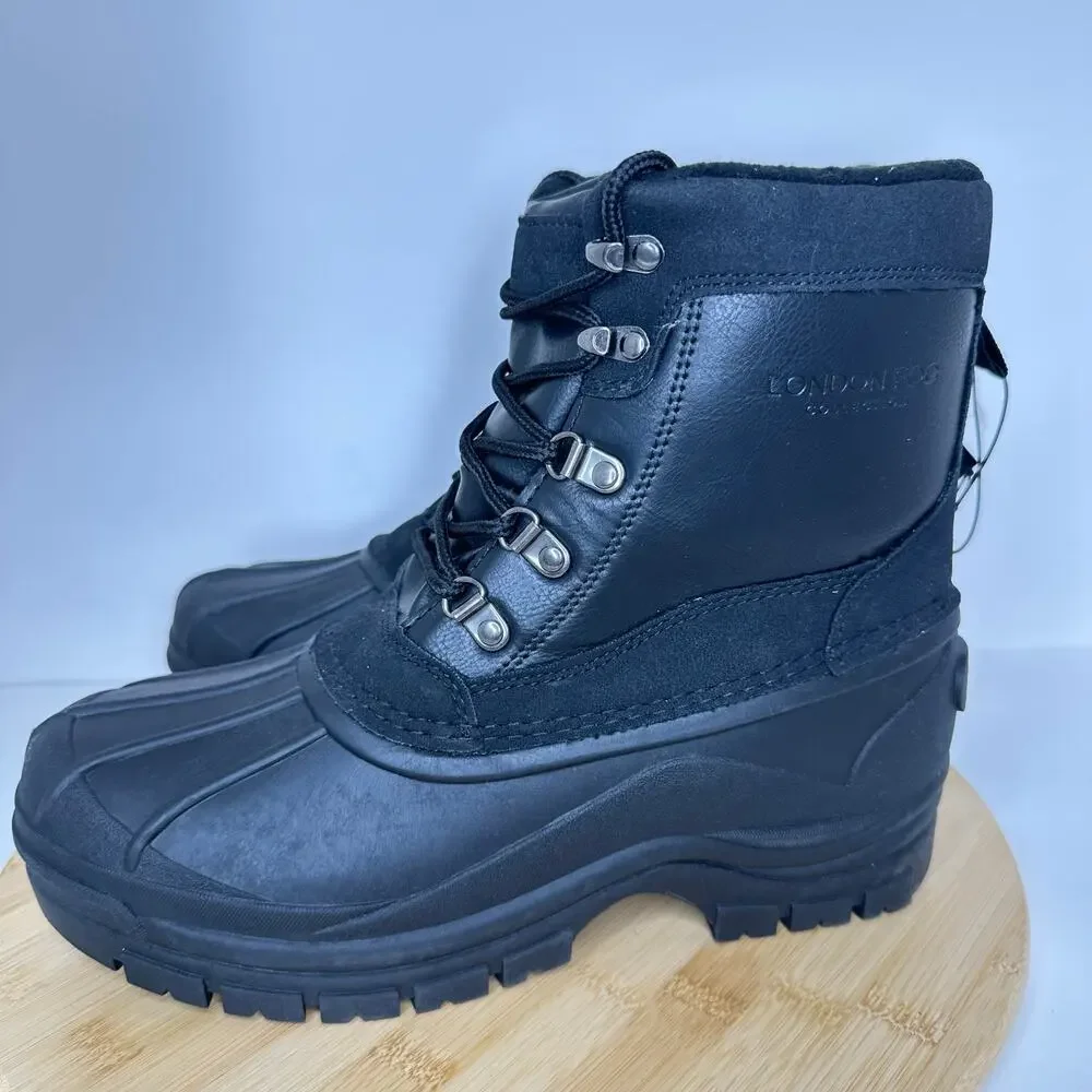 London Fog Jayson Duck Boots Black Lace Up Snow Waterproof Insulated Men Sz 10